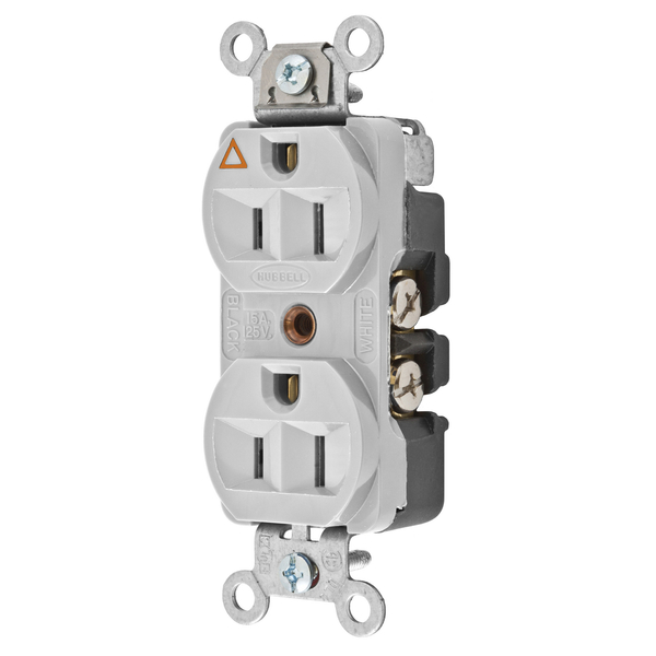 Hubbell Wiring Device-Kellems Straight Blade Devices, Receptacles, Duplex, Hubbell-Pro Heavy Duty, 2-Pole 3-Wire Grounding, 15A 125V, 5-15R, Office White, Isolated Ground. CR5252IGOW